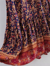 Midi Dress, Boho Dress, Sundress, Kaftan Dress, Indian Flower in Navy - Wild Rose Boho