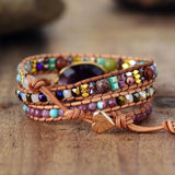 Boho Bracelet, 3 Layers Leather Wrap Bracelet, Natural Stone Purple Amethysts - Wild Rose Boho