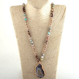 Boho Necklace, RH Amazonite Crystal Druzy Brown Natural Stone - Wild Rose Boho