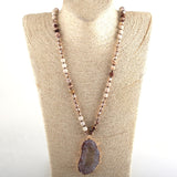 Boho Necklace, RH Amazonite Crystal Druzy Brown Natural Stone - Wild Rose Boho
