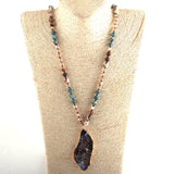 Boho Necklace, RH Amazonite Crystal Druzy Brown Natural Stone - Wild Rose Boho