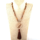 Boho Necklace, RH Amazonite Jasper, Circle Tassel Green White Natural Stone - Wild Rose Boho