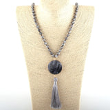Boho Necklace, RH Amazonite Jasper, Circle Tassel Green White Natural Stone - Wild Rose Boho