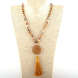 Boho Necklace, RH Amazonite Jasper, Circle Tassel Green White Natural Stone - Wild Rose Boho