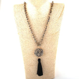 Boho Necklace, RH Amazonite Jasper, Circle Tassel Green White Natural Stone - Wild Rose Boho