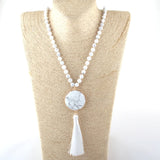Boho Necklace, RH Amazonite Jasper, Circle Tassel Green White Natural Stone - Wild Rose Boho