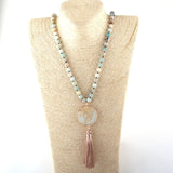 Boho Necklace, RH Amazonite Jasper, Circle Tassel Green White Natural Stone - Wild Rose Boho