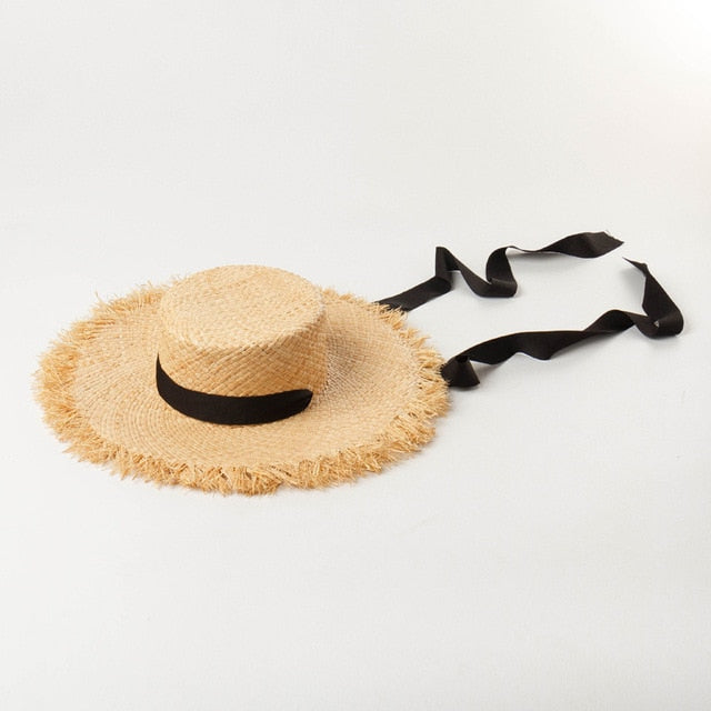 Boho Hat, Kid Hat, Sun Hat, Wide Brim Straw Hat, Little Girl Hat, Mia White Ribbon - Wild Rose Boho