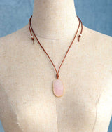 Boho Necklace, Natural Stone Pendant, Pink Rose Quartzs - Wild Rose Boho