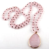Boho Necklace, RH Rose Quart Amazonite, Oval Blue Pink Natural Stone - Wild Rose Boho