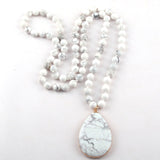 Boho Necklace, RH Rose Quart Amazonite, Oval Blue Pink Natural Stone - Wild Rose Boho