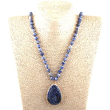 Boho Necklace, RH Rose Quart Amazonite, Oval Blue Pink Natural Stone - Wild Rose Boho