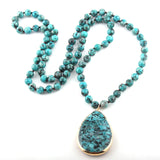 Boho Necklace, RH Rose Quart Amazonite, Oval Blue Pink Natural Stone - Wild Rose Boho