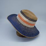 Boho Hat, Sun Hat, Beach Hat, Straw Hat, Riley Sweet Stripe Blue Pink - Wild Rose Boho