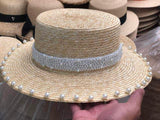 Boho Hat, Sun Beach Hat, Straw Bucket Hat, White Peal Trim - Wild Rose Boho