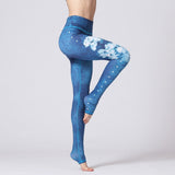 Boho Yoga Legging, Printed Tight, Blue White Lotus - Wild Rose Boho