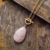Boho Necklace, Lariat Rose Quartz