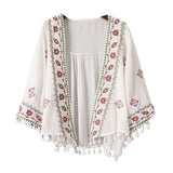 Boho Robe, Embroidery Cotton Robe, White Tassel - Wild Rose Boho