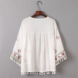 Boho Robe, Embroidery Cotton Robe, White Tassel - Wild Rose Boho