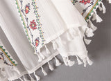 Boho Robe, Embroidery Cotton Robe, White Tassel - Wild Rose Boho
