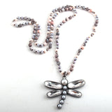 Boho Necklace, RH Crystal Dragonfly Blue Natural Stone - Wild Rose Boho