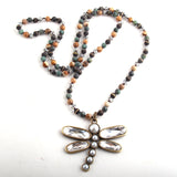 Boho Necklace, RH Crystal Dragonfly Blue Natural Stone - Wild Rose Boho