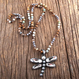 Boho Necklace, RH Crystal Dragonfly Blue Natural Stone - Wild Rose Boho