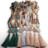 Boho Necklace, RH Amazonite Jasper, Tassel Brown Natural Stone - Wild Rose Boho