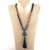 Boho Necklace, RH Amazonite Jasper, Tassel Brown Natural Stone - Wild Rose Boho