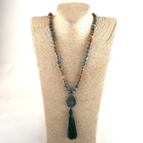 Boho Necklace, RH Amazonite Jasper, Tassel Brown Natural Stone - Wild Rose Boho