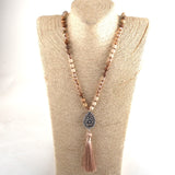 Boho Necklace, RH Amazonite Jasper, Tassel Brown Natural Stone - Wild Rose Boho