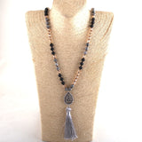 Boho Necklace, RH Amazonite Jasper, Tassel Brown Natural Stone - Wild Rose Boho
