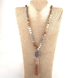 Boho Necklace, RH Amazonite Jasper, Tassel Brown Natural Stone - Wild Rose Boho