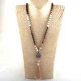 Boho Necklace, RH Amazonite Jasper, Tassel Brown Natural Stone - Wild Rose Boho