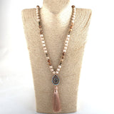 Boho Necklace, RH Amazonite Jasper, Tassel Brown Natural Stone - Wild Rose Boho