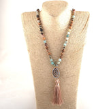 Boho Necklace, RH Amazonite Jasper, Tassel Brown Natural Stone - Wild Rose Boho