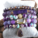 Boho Bracelet, RH Bracelet Set, Natural Stones, Blue, Green, Purple - Wild Rose Boho