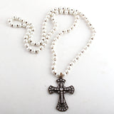 Boho Necklace, RH Precious Pearl, Cross