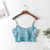 Boho 2 Piece Set, Matching Crop Top and Pant, Wild Floral Daisy Blue - Wild Rose Boho