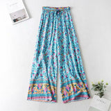 Boho 2 Piece Set, Matching Crop Top and Pant, Wild Floral Daisy Blue - Wild Rose Boho