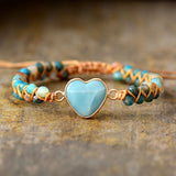 Boho Bracelet, Friendship Bracelet, Macrame Bracelet, Blue Heart Amazonite - Wild Rose Boho