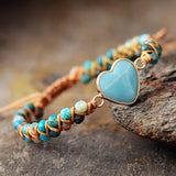 Boho Bracelet, Friendship Bracelet, Macrame Bracelet, Blue Heart Amazonite - Wild Rose Boho