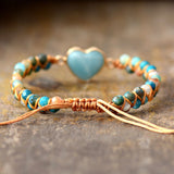 Boho Bracelet, Friendship Bracelet, Macrame Bracelet, Blue Heart Amazonite - Wild Rose Boho