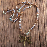 Boho Necklace, RH Amazonite Jasper, Dragonfly Brown Natural Stone - Wild Rose Boho