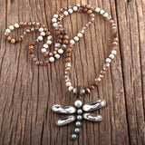 Boho Necklace, RH Amazonite Jasper, Dragonfly Brown Natural Stone - Wild Rose Boho