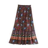 Boho Skirt, Midi Skirt, Wild Flower in Red and Navy - Wild Rose Boho