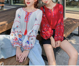 Boho Blouse, Embroidery Cotton in Red - Wild Rose Boho