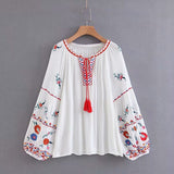 Boho Blouse, Embroidery Cotton in Navy, Red, White and Black - Wild Rose Boho