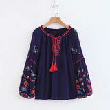 Boho Blouse, Embroidery Cotton in Navy, Red, White and Black - Wild Rose Boho