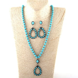 Boho Necklace, Jewelry Set, RH Turquoise White Blue Natural Stone - Wild Rose Boho
